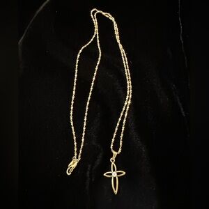 Gold Tone 1” Cross w/Rhinestone Center on 24” Twisted Chain